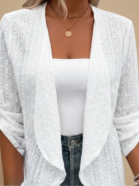 ZOLUCKY Sweaters - Zolucky White Eyelet Draped Open Cardigan